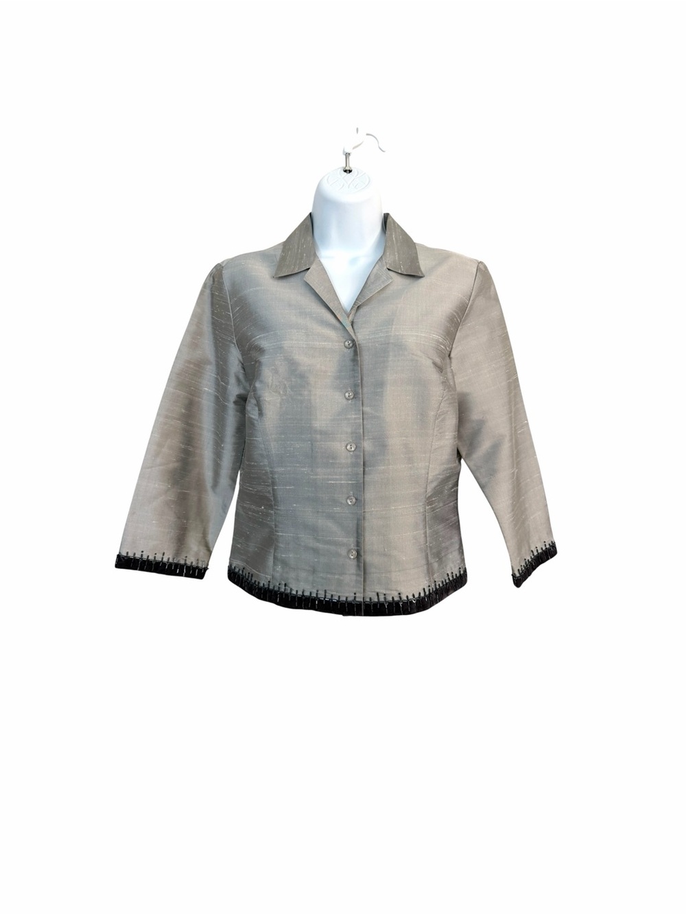 Ann Taylor Silver Gray Silk Top Blouse Size 6 Button Down Beaded Lightweight